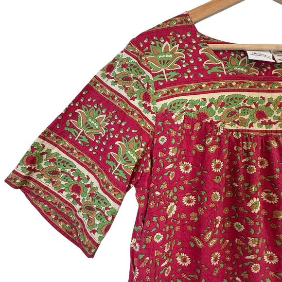 Vermont Country Store Boho Print Cotton Muu Muu Maxi Dress SIZE MEDIUM Pockets - Picture 3 of 9